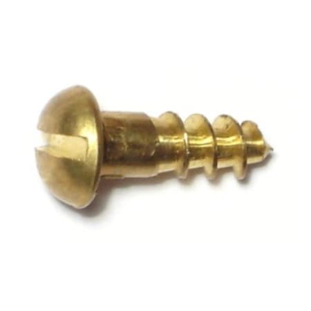 Midwest Fastener Wood Screw, #8, 1/2 in, Plain Brass Round Head Slotted Drive, 36 PK 61688